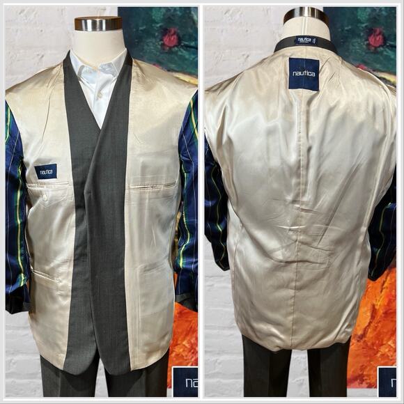 Nautica Mens 41R 32x29 Olive Gray Green Tone Suit Worsted Wool U.S.A. - Picture 6 of 16